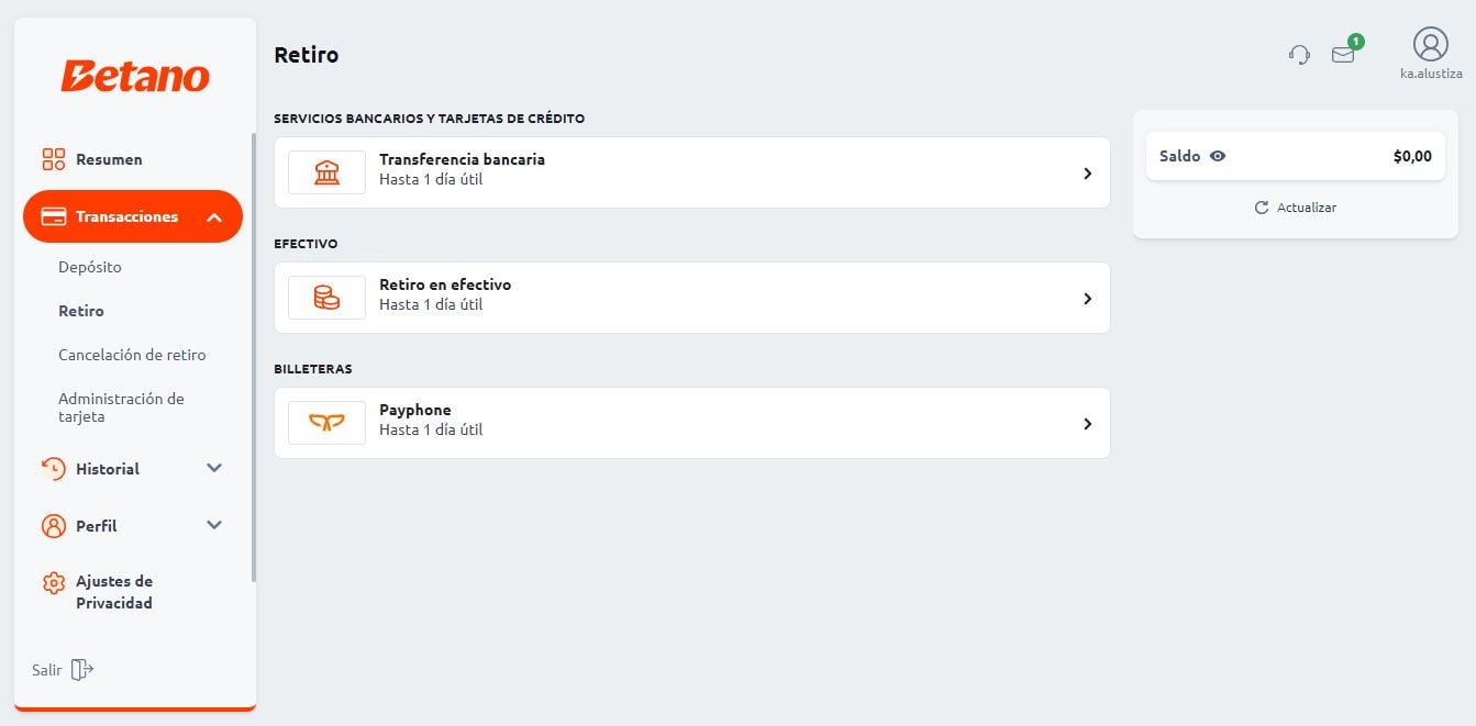 como retirar dinero Betano